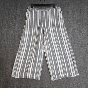 Ellen Tracy Pants Womens Medium White Grey 100% Linen Lagenlook‎ Wide Leg Beachy